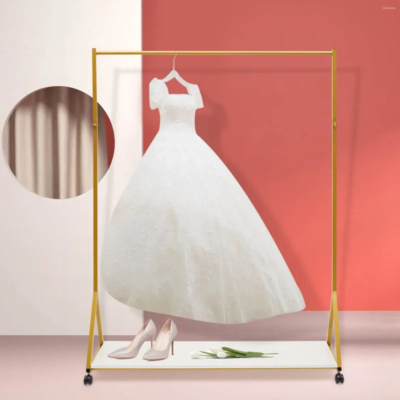 Decoratieve platen Goud ijzeren kledingrek met planken en universele wiel trouwjurk Bridal Garment Stand