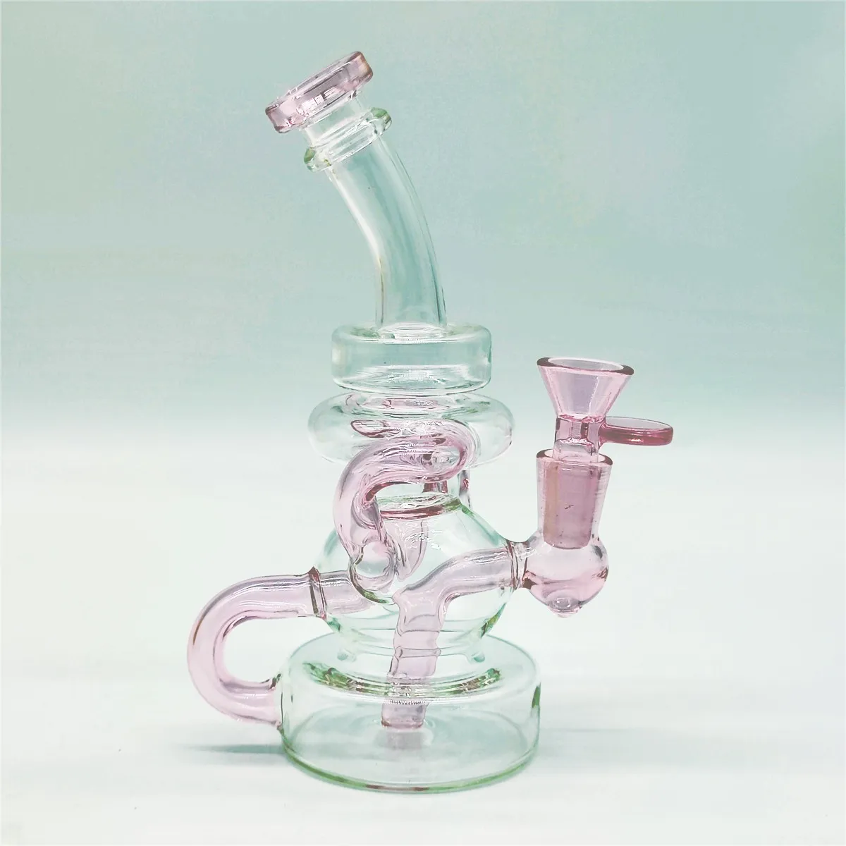 2022 8 Zoll rosa Glaswasserrohr Bong Dabber Rig Recycler Rohre Bongs Rauchrohre 14,4 mm Weibchen Gelenk mit normalem Bowlbanger US -Lagerhaus