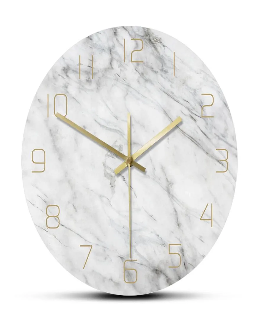 Quartz analoge rustige marmeren wandklok 3d chic witte marmeren print moderne ronde muur horloge Noordse creativiteit Home Decor Fashion LJ203729718