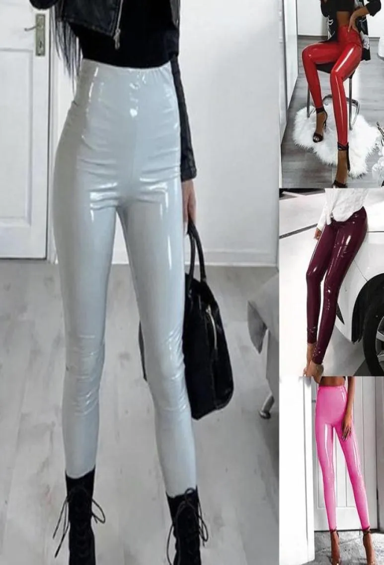 Yoga kläder sexiga kvinnor gotiska leggings våt utseende pu läder svart smala tunna långa byxor damer mager stretchy ps size4585615