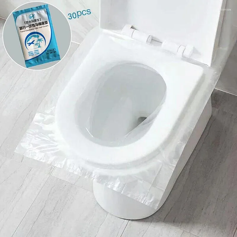 Toiletstoelafdekkingen 30 stks/doos Weggooisbaar Clear Cushion WC Mat Universal Travel Public Washroom Plastic Sticker Cover