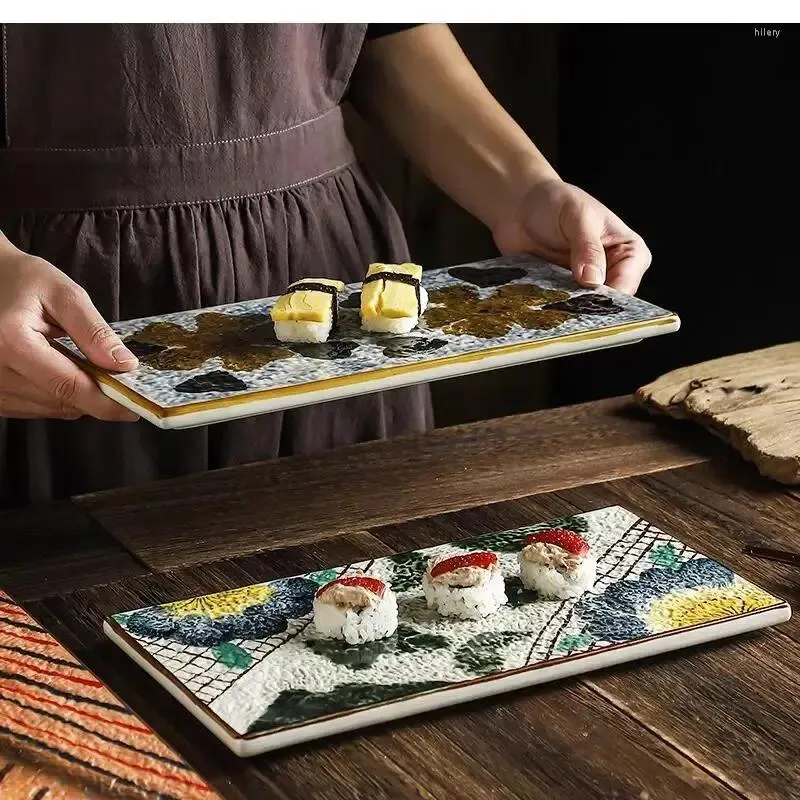 Placas de 12 polegadas Cerâmica Cerâmica Placa retangular personalizada Tableware Sushi Sashimi House Housed Kitchen Supplies