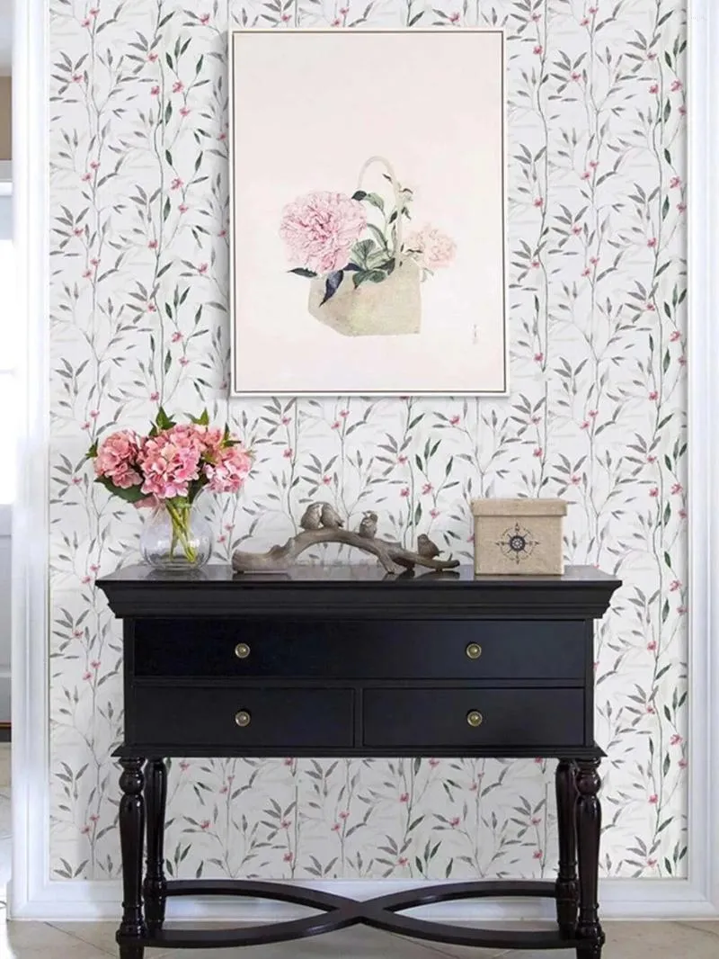 Fonds d'écran Peler et bâton de feuille de feuille florale papier peint auto-adhésif conception de papier peint pour les murs chambre de salle de bain décoration intérieure gris vert