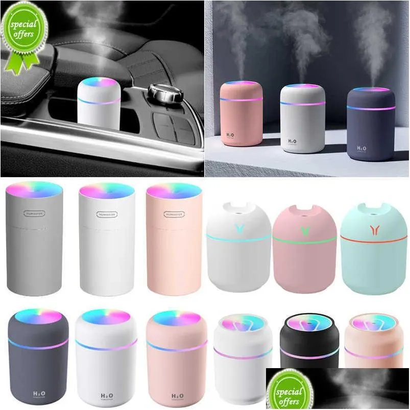 Organizador de automóviles Nuevos 300 ml Mini Air Humidifer Aroma Diffuser de aceite esencial con lámpara LED USB Mister Aromaterapia Humidificadores para el hogar Otyknknknkn