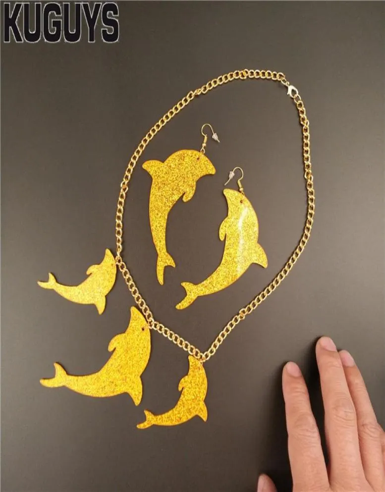 Dolphin Dangle Kolczyki złota srebrna brokat biżuteria 02561246