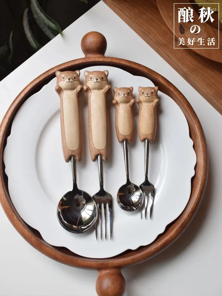 Ensembles de vaisselle Chai Gou en acier inoxydable à manger Spoon fourchette de fourche d'enfants et des élèves du primaire