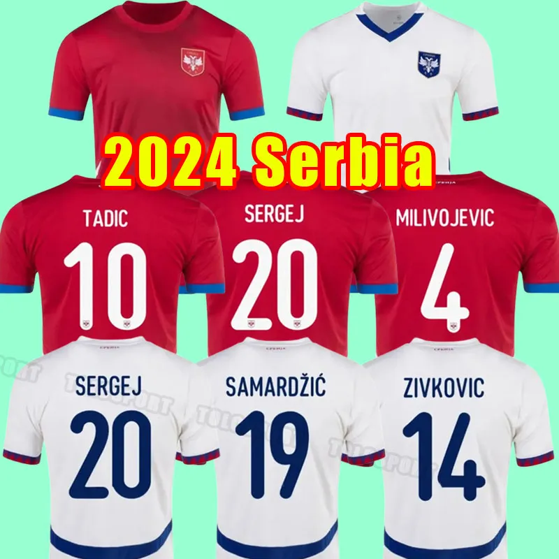 2024 Serbia National Team Mens Soccer Maglie Jovic Kolarov Vlahovic Sergej Matic Ljajic Shirt da calcio uniformi set completo per bambini 2025 Euro Cup