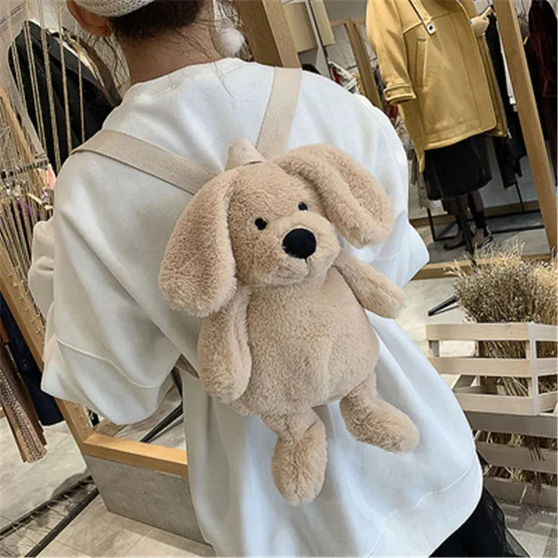 Cute Dog Plush Backpack Cartoon Animal Plush Toy Soft Stuffed Shoulder Bag Crossbody Bag Children Girls Birthday Gift 240507