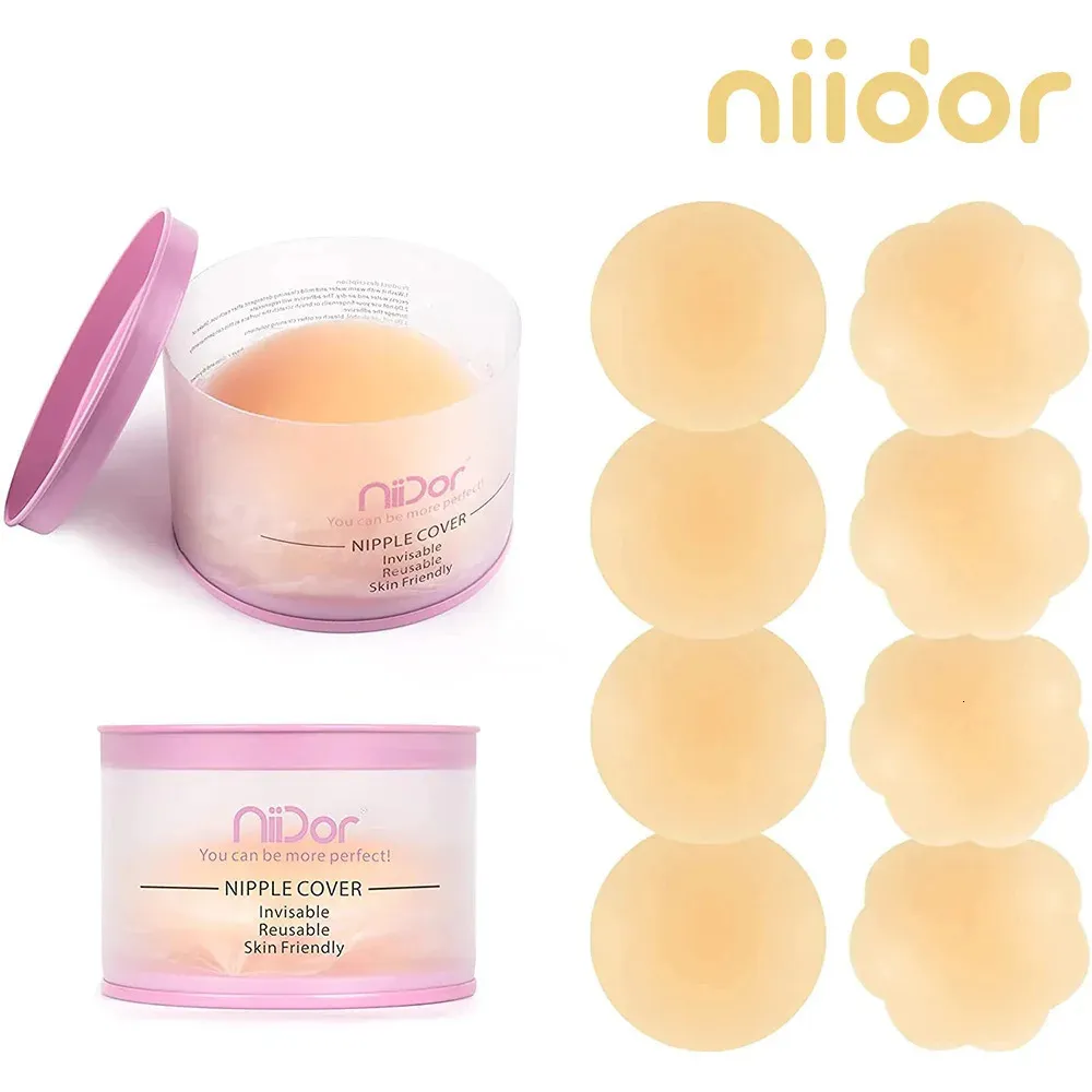 Niidor 8 pièces Couverture de mamelon en silicone Autocollants de soutien-gorge pour femmes réutilisables.