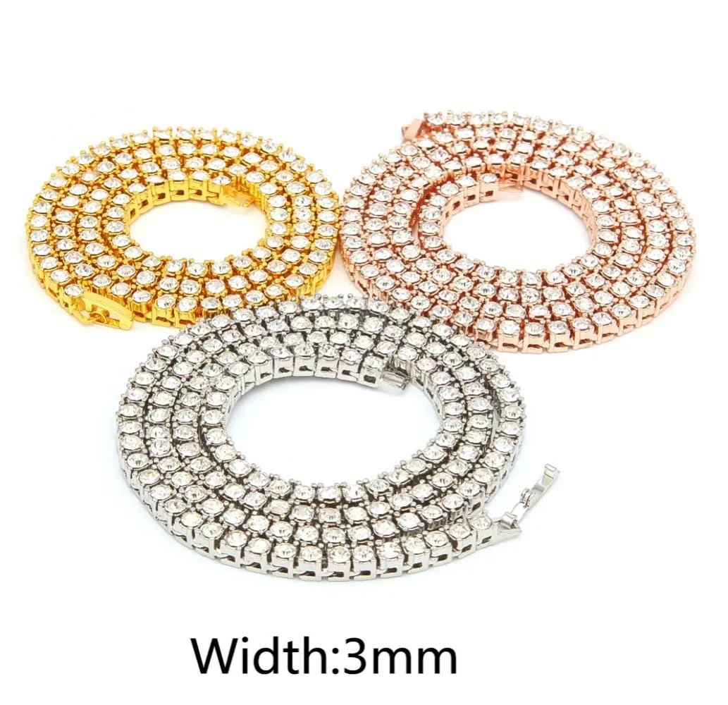 Men039s Hip Hop Bling Bling Iced Out Tennis Chain 1 Row 3MM4MM Necklaces Luxury Clastic SilverGold Color Designer Necklaces F6368245