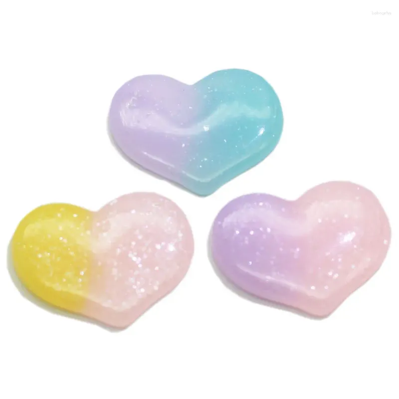 Decorative Figurines 50/100 Pcs 19MM Rainbow Glitter Resin Heart Cabochons Pastel Color Rain Bow Cute Bling Cabs Valentines Day