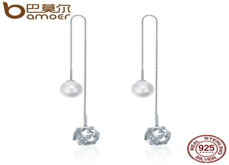 Bamoer 925 Sterling Silver Long Tassel Double Sides Ball Luminous Star Drop Earrings For Women Korean Earrings Jewelry SCE241 C1819378587