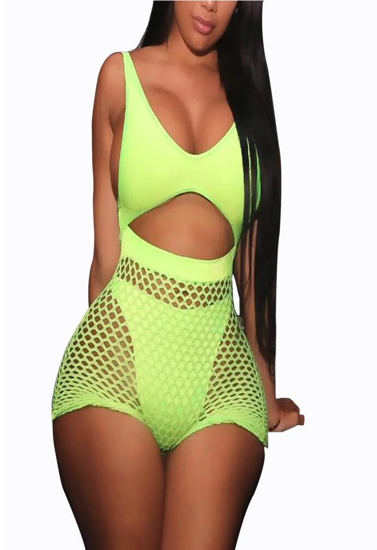 Swimsuit Fishnet Mesh Neon Two Pieces Swimwear High Waited Monokini Tanga Suite de baignade pour les femmes Suite de natation de Swear Swim4189245