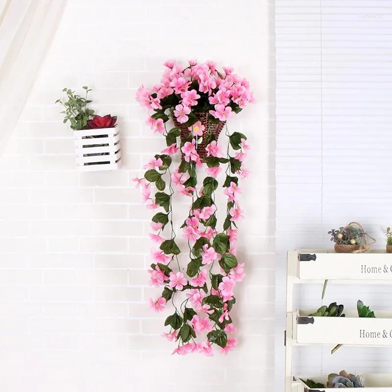 Decorative Flowers 1 Bouquet Violet Artificial Wall Hanging Plants Garland Vines Basket Fake Foliage Flower Orchid Wedding Party Home Decor