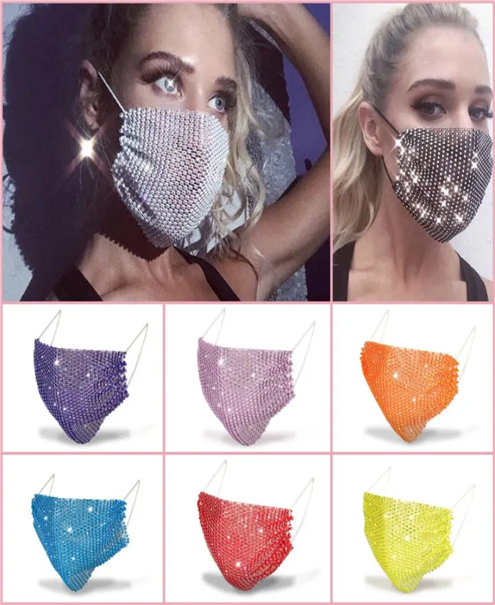 20 -stcs Mode kleurrijke gaas feestmaskers bling diamant Rhinestone grid net wasbaar sexy holle masker voor dames9580917