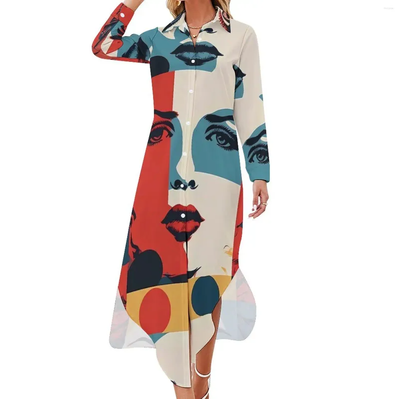 Robes décontractées Lady Face Mariffon Robe sexy V Art Neck Art Imprimé mignon Femmes Street Style Gift Idea