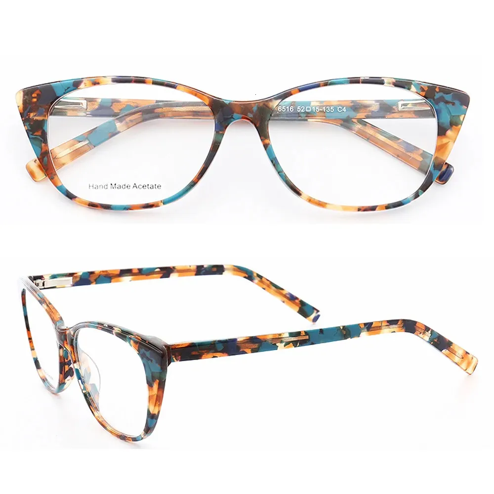 Dames katten eye -glazen frame voor ronde mode optische bril frames schildpad retro recept bres bres luipaard print 240423