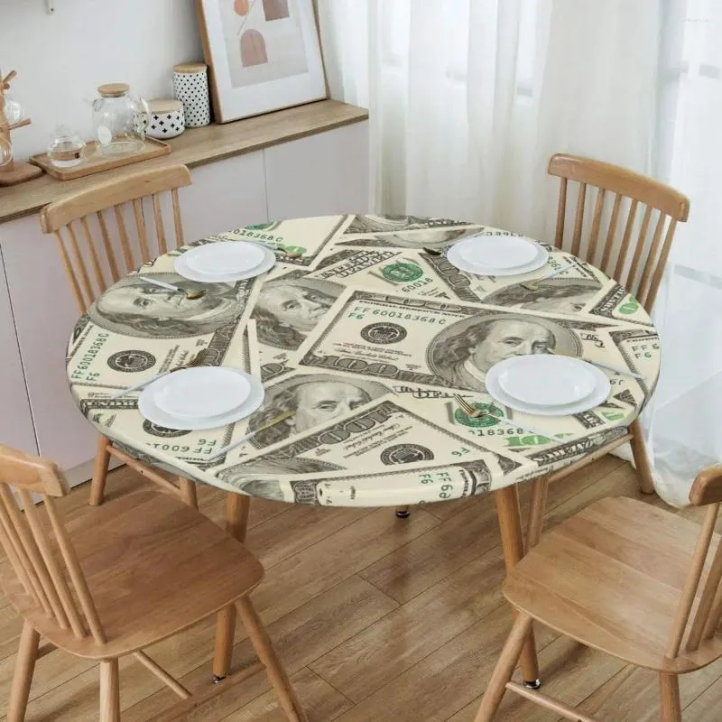 Tischtuch rund ölproofes 100 -Dollar -Rechnungen Abdecken elastischer Geld -Rückschlagkante Tischdecke für Picknick