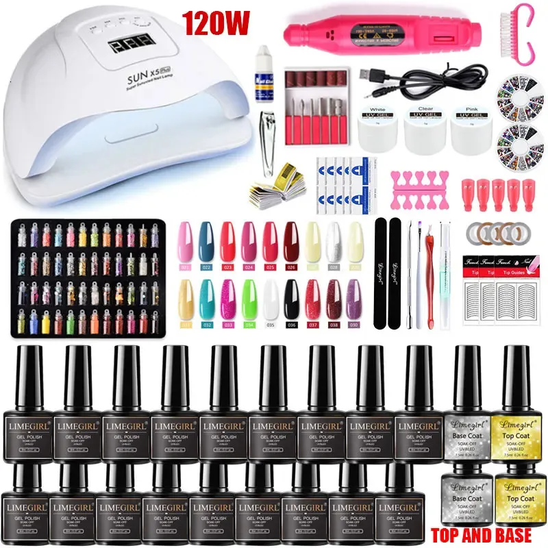 Conjunto de unhas 12054W LED UV LED LED para manicure Gel Achaness Conjunto de unhas Kit Gel Varnish Elétrico Derrilha de unhas Conjuntos de manicure Ferramentas de arte 240510