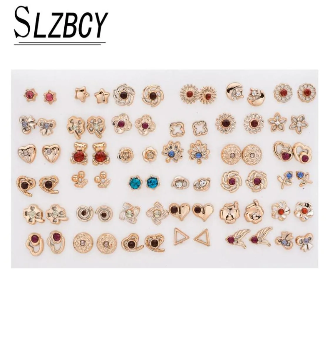 Slzbcy Gold Silver Color Mix Modèle Crystal Stud Moucles d'oreilles Sigle pour une boucle d'oreille en forme de triangle de fleur bijoux enfant 36 paires de paires 3002502