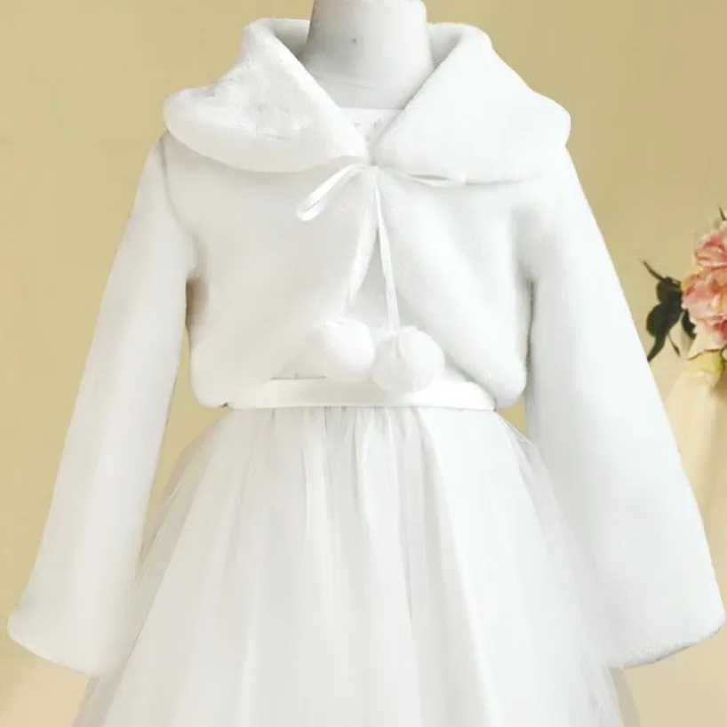 2022 White Winter Jacka Girls Kids Capes Warm Long Sleeve Wedding Flower Girl Wrap Jacket Brud Little Girls Coat Accessories In Stoc 2284