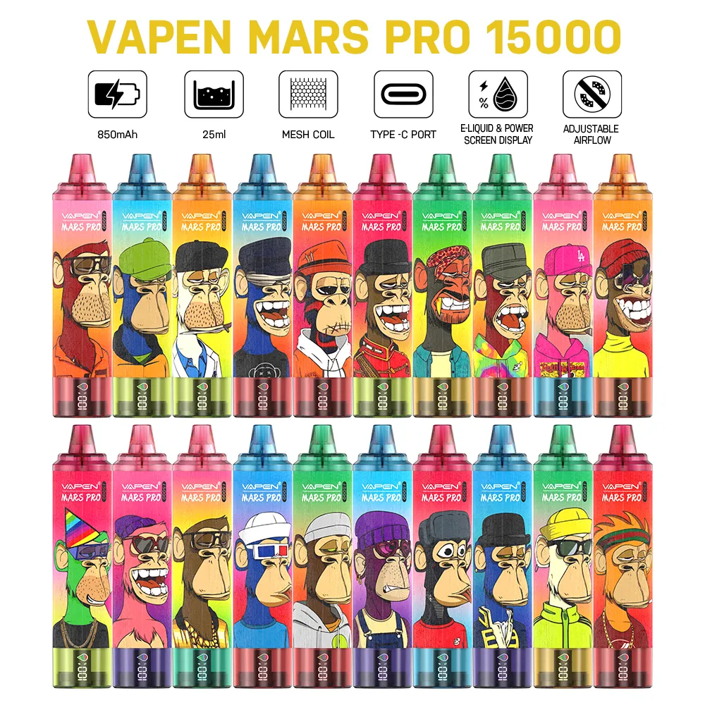 Vapen Mars Pro 15000 15k Puff Tornado Vapes jetables Rechargeable 850mAh Écran d'affichage VS Tornado 9000 9k Puff Vaper E Cigarette Puff Shisha 15000 15K