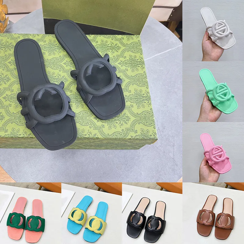 Беспорядка дизайнерские сандалии кожа резиновые плоские каблуки женские тапочки