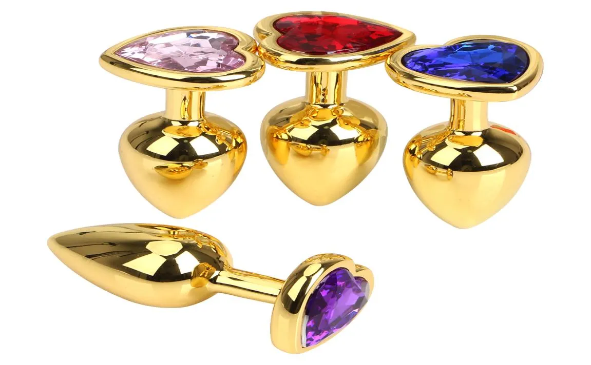 Gold Metal Butt Plug Anal Plug Jewelry Jewelry Crystal Heart в форме предстательной железы Массагер -массажер Sex Toys для женщины мужчина гей мастурбация9386602