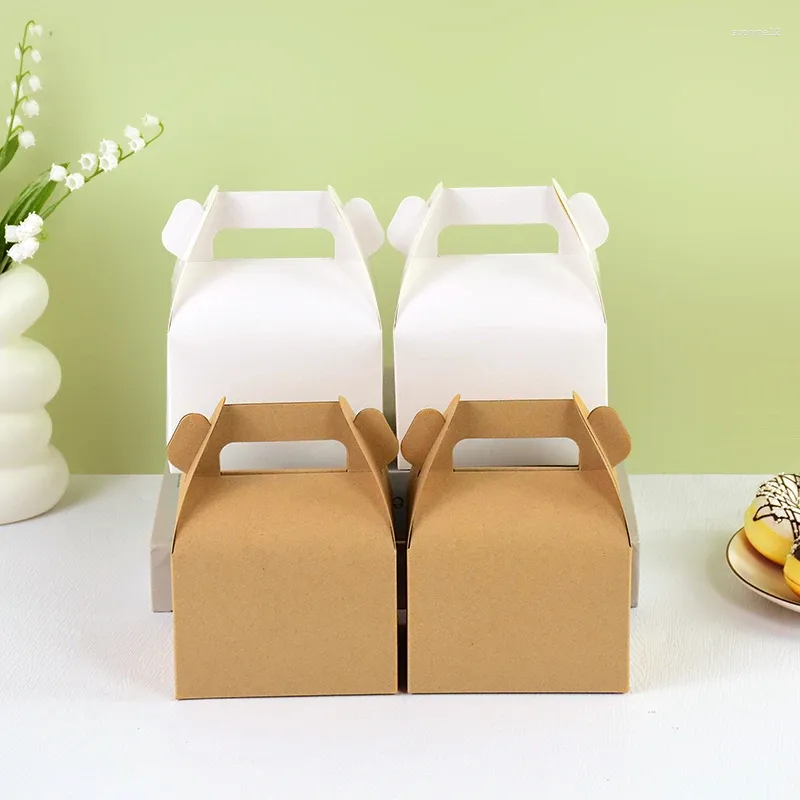 Gift Wrap 5Pcs Kraft Paper Portable Cake Boxes Candy Packing Bags Wedding Birthday Christmas Party Baking Box Supplies 2024
