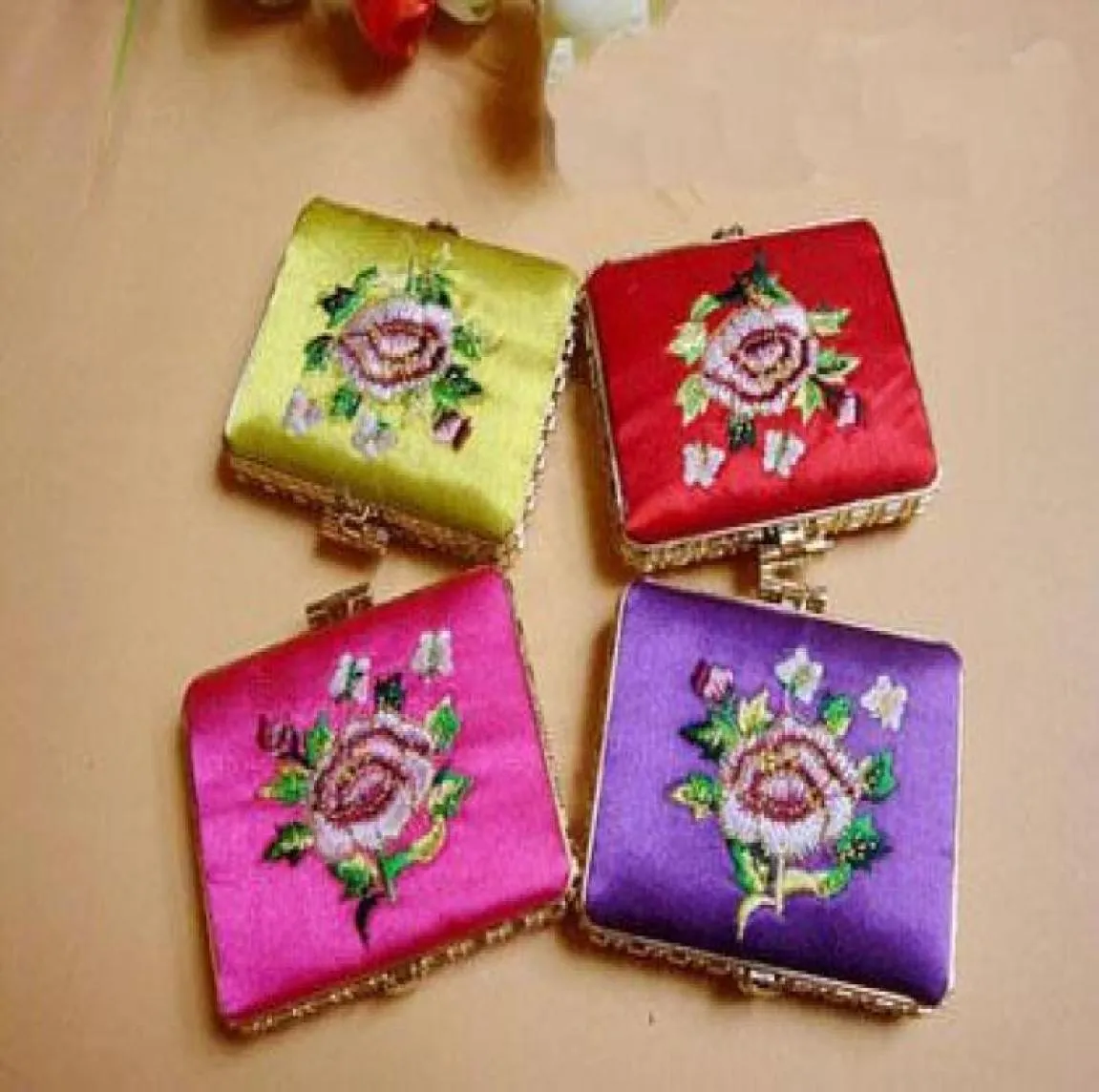 Designer Ladies Compact Mirrors Rectangular Silk Embroidery Double Sided Mix Color 35pcslot 7115032