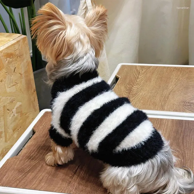 Dog Apparel Black White Strips Pullover Sweater Coat Winter Knitted Pet Clothes For Small Dogs Clothing Pups Jumper Jacket Yorkshire