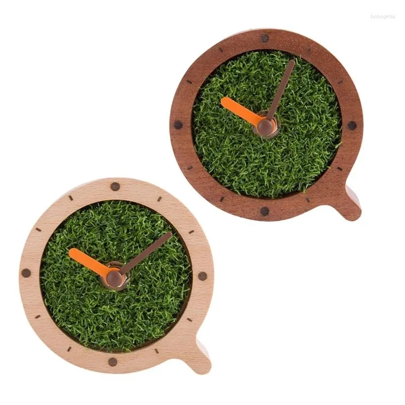 Table Clocks Unique Round Alarm Clock Body Grass Decors For Bedroom Office