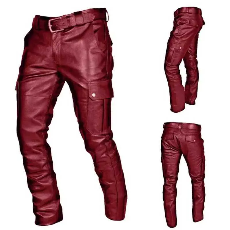 Pantalon masculin nouveau pantalon en cuir masculin noir / rouge / marron