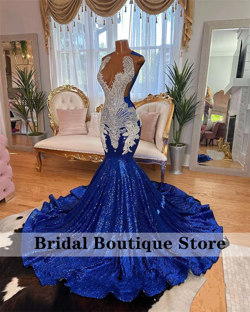 Royal Blue Prom Dress with Sparkly Beaded Rhinestones, V-Neck, Sleeveless  Sweep Train, Trumpet Silhouette from Dhgate Prom Dresses - price 443.96