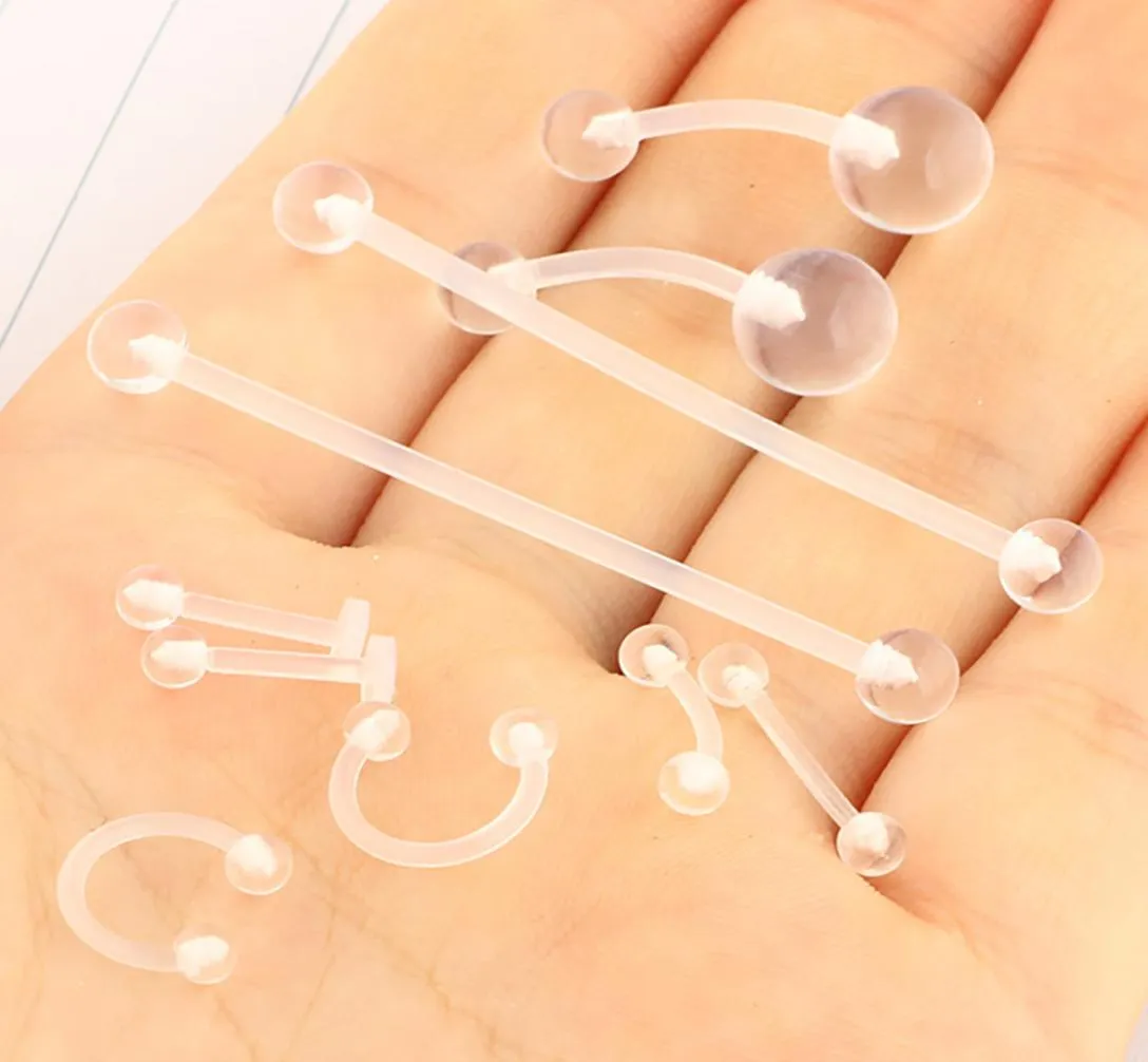 16G przezroczysty akryl UV Belly Button Pierścień nosowy brwi pierścień wargowy Pierścień przemysłowe sztangę do uszu biżuterię 5290669