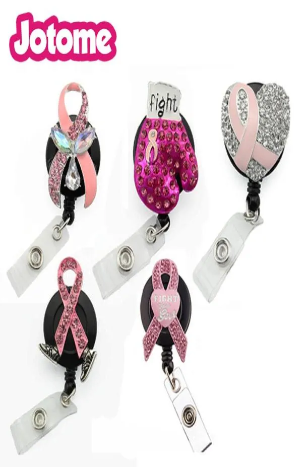 Moda Key Rings Medical Retrative Card Titular de câncer de mama Consciência de fita rosa ID de trabalho Reel para acessórios de enfermagem1783804