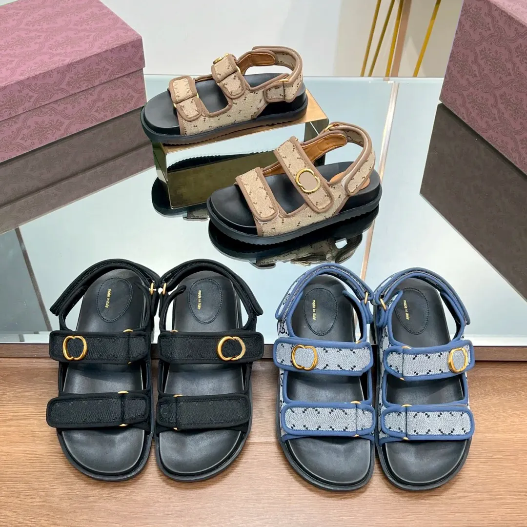 Luxury Designer Slipper gladiator sandal double shoe for woman man Summer Beach denim Sliders sac luxe embroidery Mule pool Slide loafer Outdoor sport sandale femme