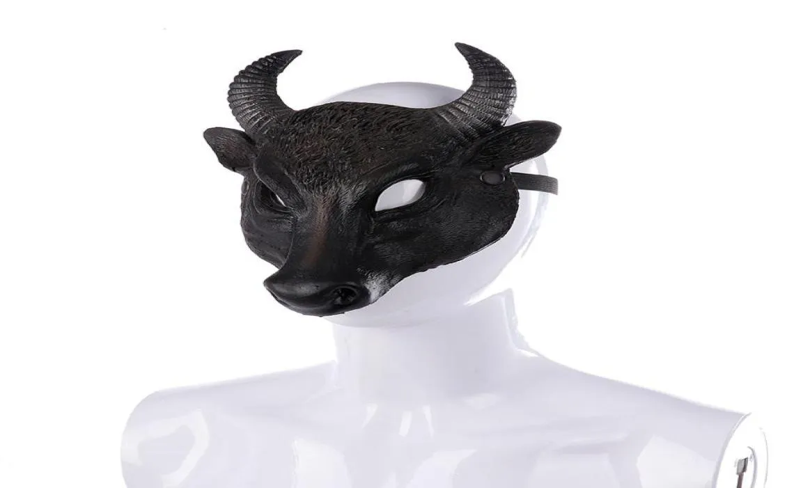 Party Masks Adult Bull Cosplay Pu Black Half Face Mask Horror Head Upper Animal Halloween Masque Accessoires7828982