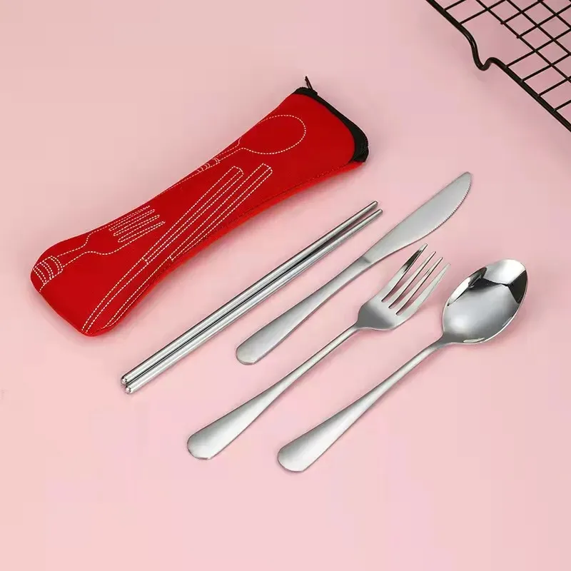 Couteau en acier inoxydable cuillère Set Étudiant Étudiant Portable Table Volisse Cake Dessert Fruit Forks Trave