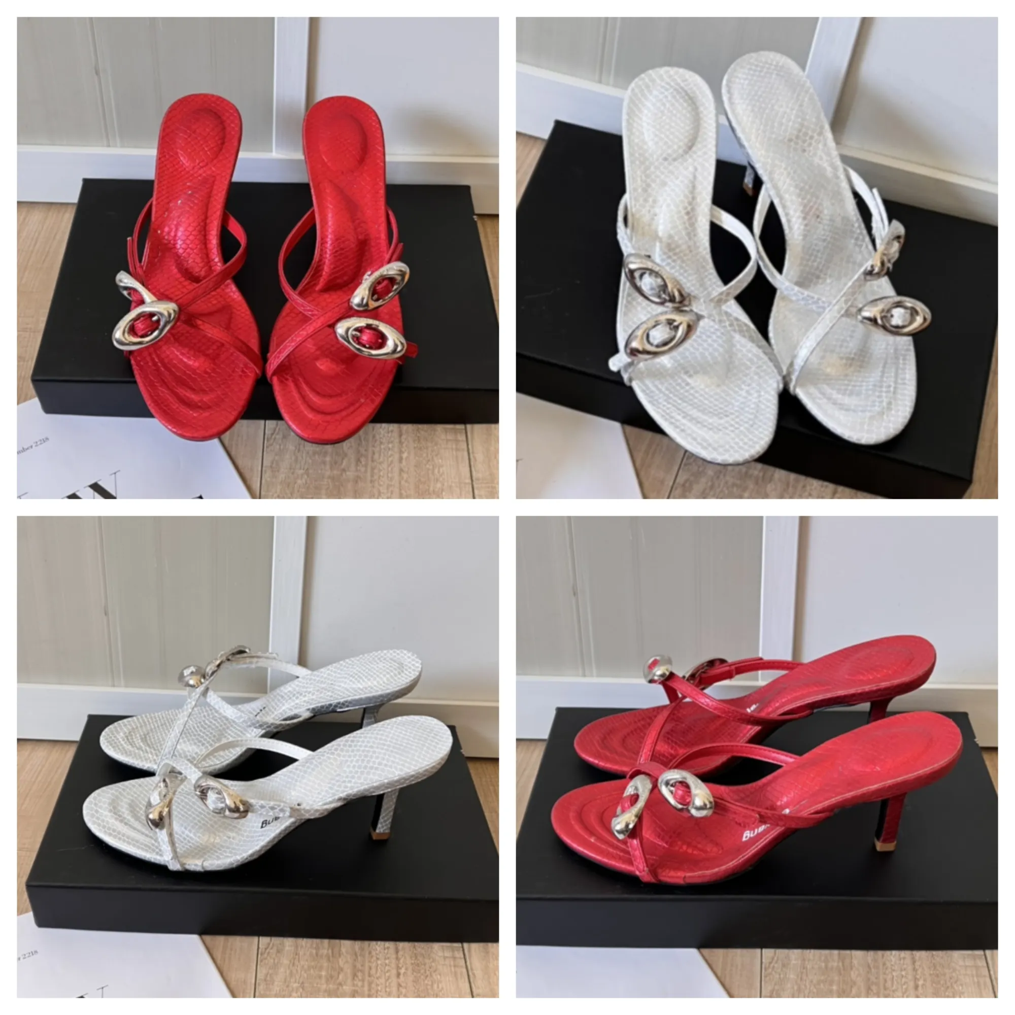 2024 new high quality fashion Serpentine cross strap high heel sandals Women's red/white, heel height 7cm/10cm size 35-40