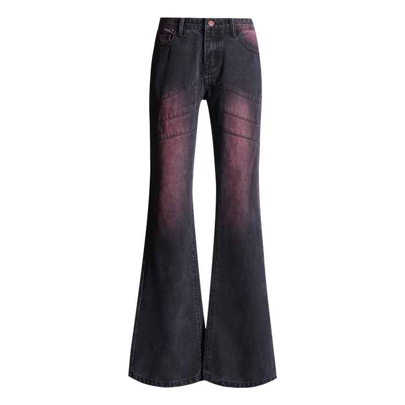 American vintage Purple Jeans High Street Design de rua baixa Bolto de zíper Boletes LONOS Slim Micro Flare Straight calças