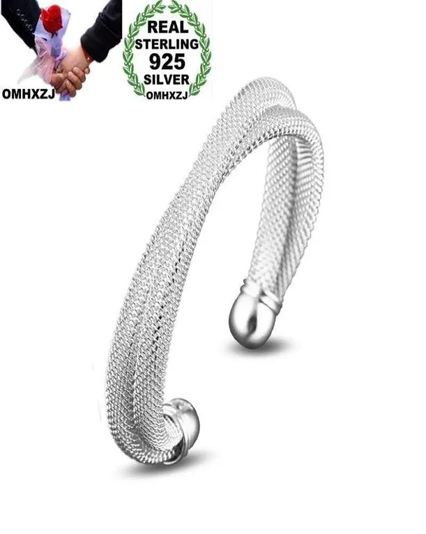 OMHXZJ Personnalité entière Fashion Ol Woman Gift Mesh Twined Open 925 STERLING SIRGE 18KT GOL CUFF Bracelet Br2017453046