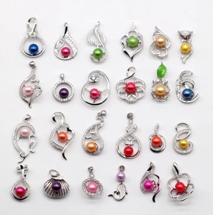Подвесные ожерелья на 24 стилях 925 стерлинговой жемчужной жемчужины с 68 -миллиметровыми цветными смесью 510 шт. SS016103652