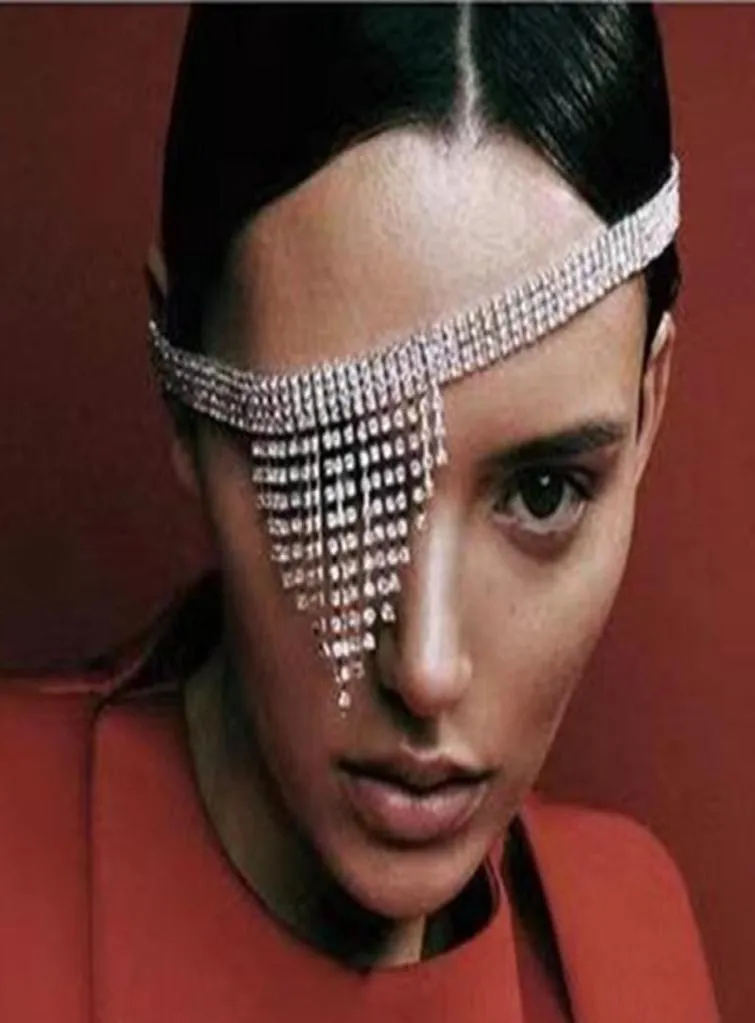 Clips de cheveux Barrettes Luxury Luxury Full Rinestone Cover Eye Mask Bridal Bandband Chain Bijoux pour femmes Sexy Crystal Pichel Head Head7650004