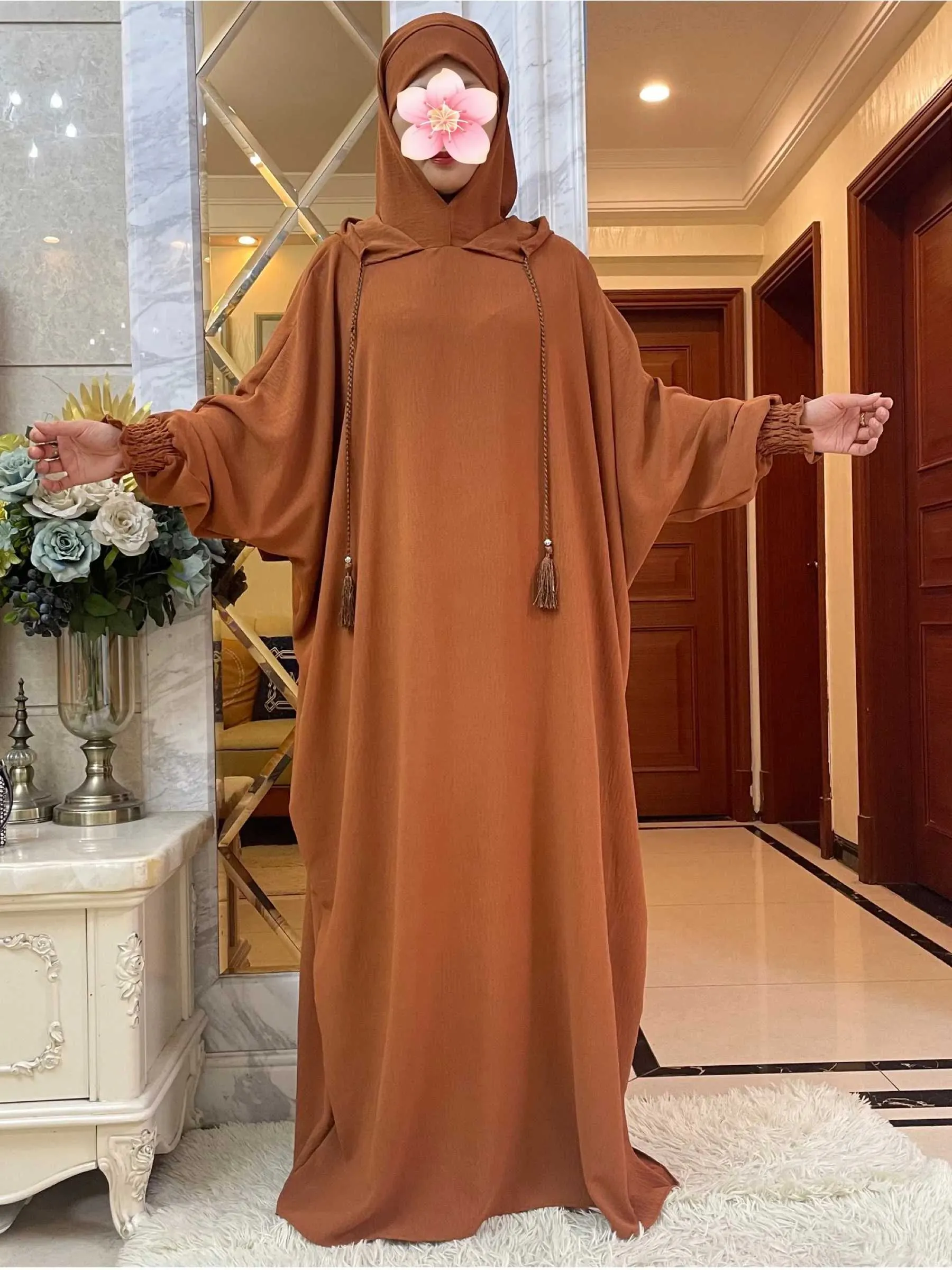 Vêtements ethniques 2024Eid Muslimtwo Chaps Abaya Dubai Abaya Maroc Ramadan Jilbab Hooded Prayers Robes Vestido Kaftan Islam Arab Long Robe T240510