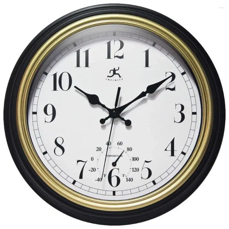 Zegary ścienne 12 "okrągły zegar wewnętrzny/zewnętrzny z czarnym/złotym wykończeniem bateria Silent Movement Battery 12" H x 12 "W 1,875" D