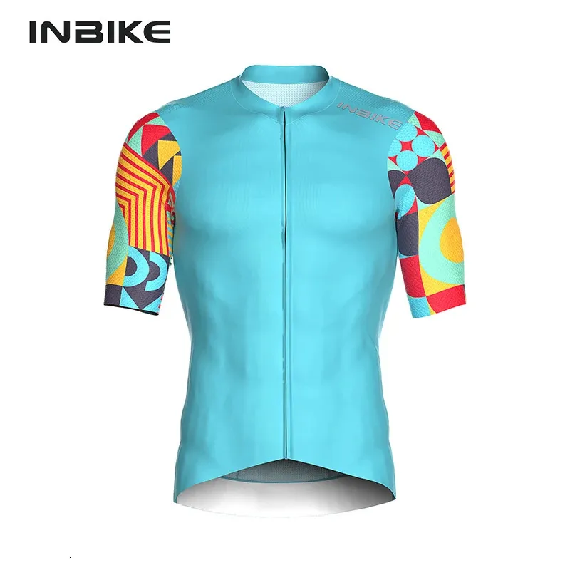 Inbike 2024 Sommer Radsport-Trikot-Männer Kurzarm Kurzdrocken-MENS-Fahrradfahrreithemden mit 3 Taschen Full Reißverschluss MTB-Kleidung 240510