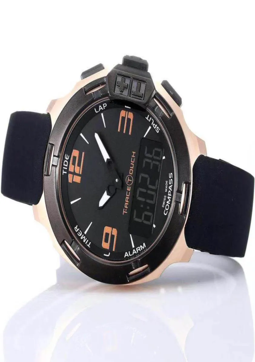T Race Touch T081 Screen Altimeter Compass Chronograph Quartz Black Rubber Strap Déplacement Clasm Gold Men Watch Wrist Wrists WATC6251936