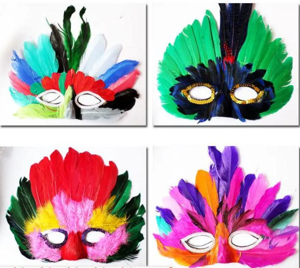 Diy Party Federmaske Mode sexy Frauen Lady Halloween Mardi Gras Carnival Bunte Hühnerfeder Venedig Masken Geschenk Drop Shipp2498319