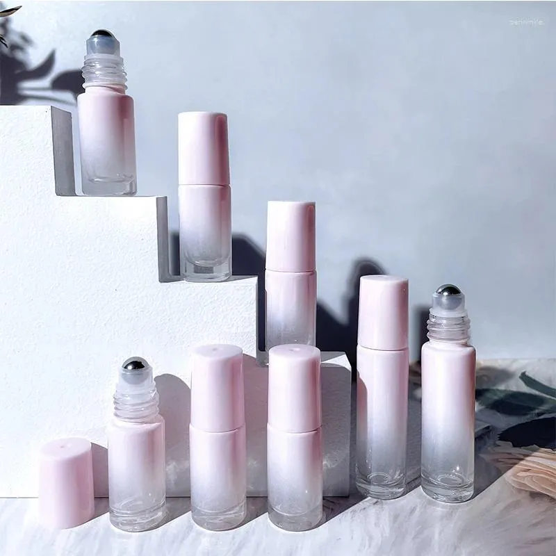 Speicherflaschen 10pcs 5ml 10 ml leere Glaswalze für ätherische Öl rosa Parfüm nachfüllbare kosmetische Behälter